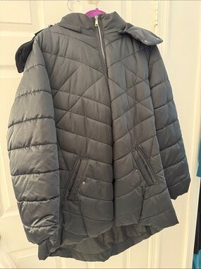 Lane Bryant Black Quilted Hooded Puffer Coat